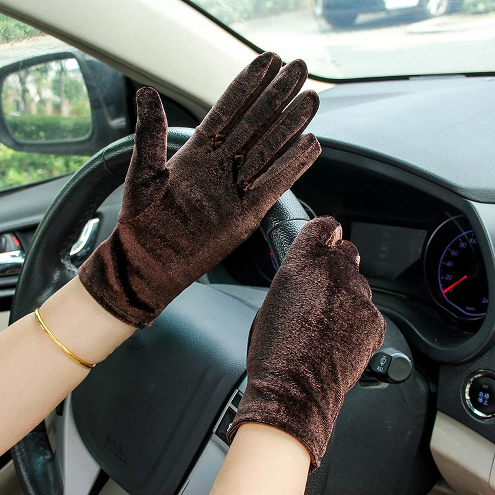 Etiquette Party Autumn Warm Winter Soft Full Finger Mittens Elastic Driving Gloves Gold Velvet Gloves