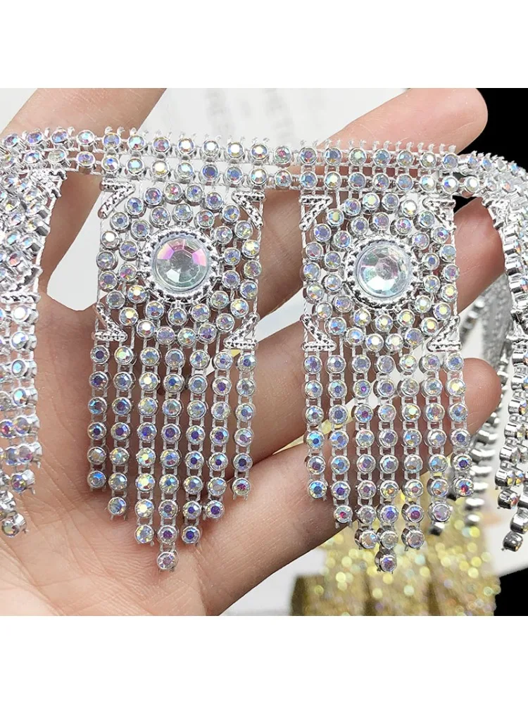 4 yards 6,5 cm breed goud zilver AB strass steentjes ketting kant trim voor DIY naaiwerk versiering bruids hoofdband riem decoratie - afbeelding 2