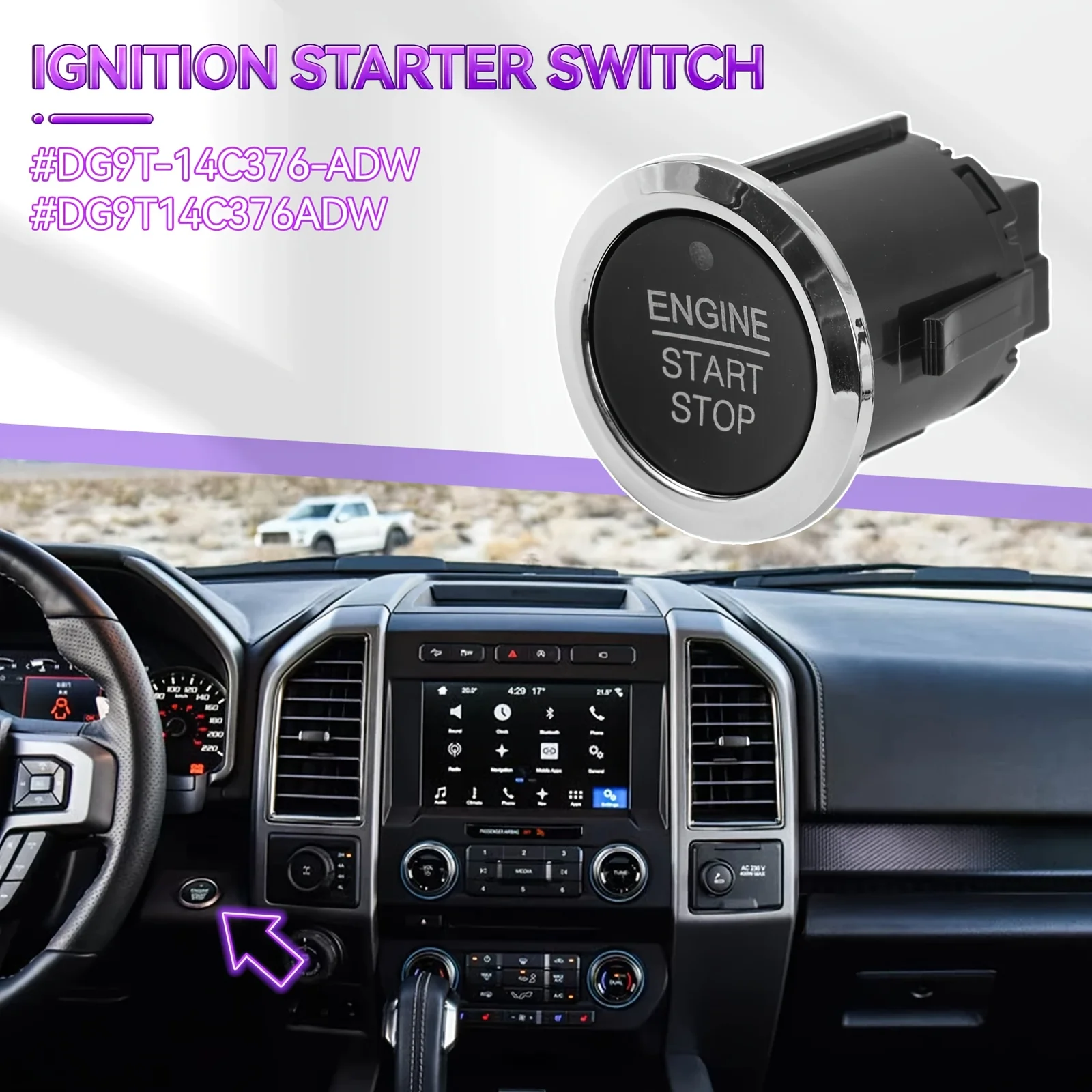 

for Ford F150 F250 F350 Escape Edge Fusion 2015 Ignition Button Engine Start/Stop Button Switch - DG9T-14C376-ADW DG9T14C376ADW