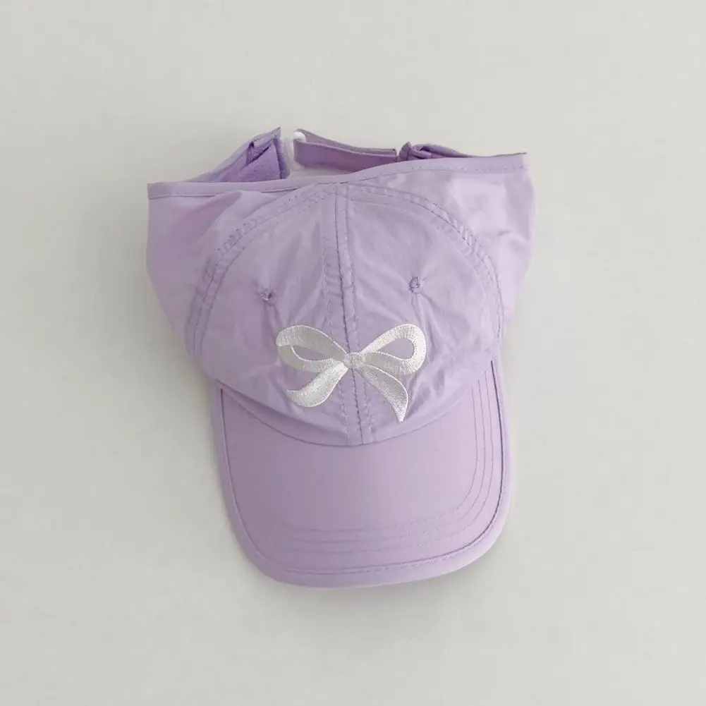 Solid Color Hat Girls' Anti-uv Baseball Hat with Bow Embroidery Ponytail Hole for Outdoor Activities School Outings Girls