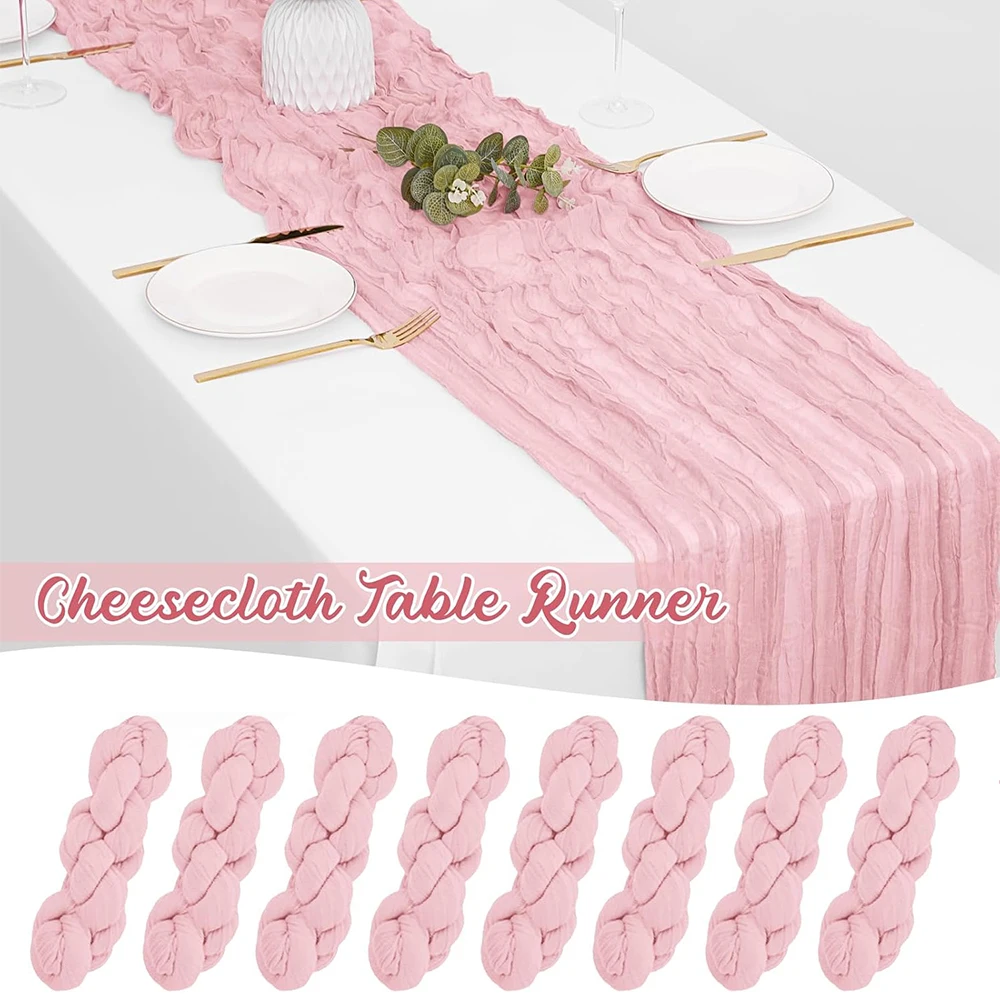 Pink Boho Cheesecloth Table Runner Semi Sheer Gauze Fabric Baby Pink Table Runner Wedding Birthday Party Baby Shower Decorations