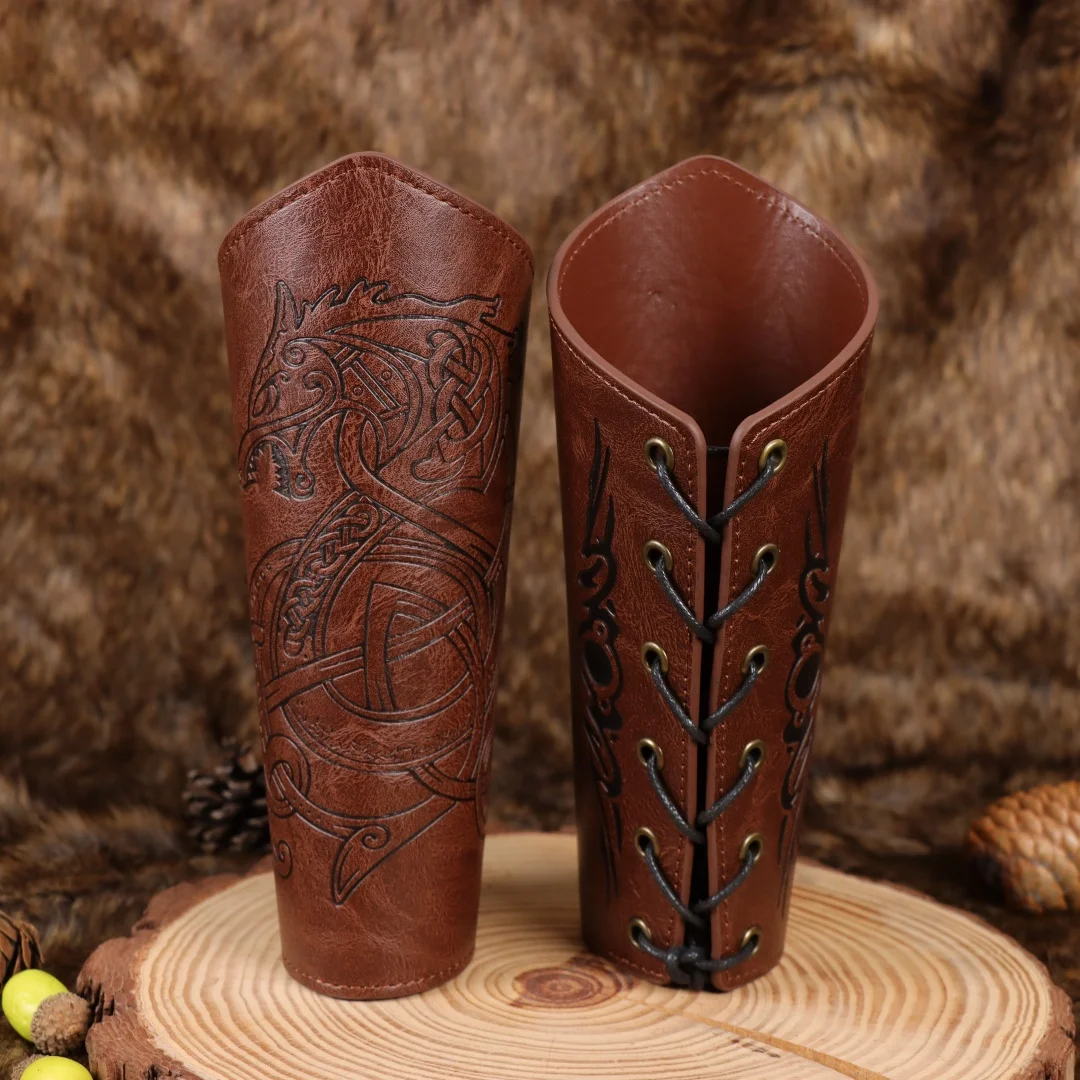 Medieval Armor Men Cosplay Armguard Arm Bracers Lace-up Viking Pirate Knight Wristband Bracer Steampunk Accessories Cosplay Prop