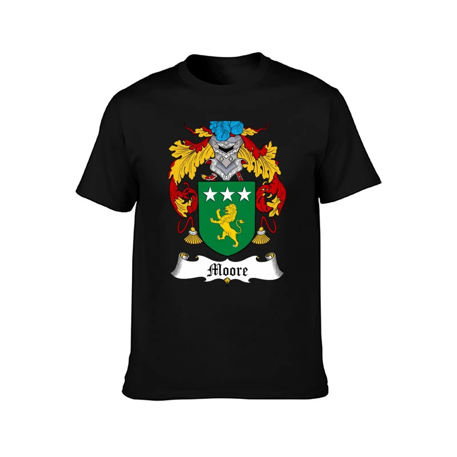 MOORE FAMILY CREST T-Shirt, Summer Casual Cotton Tee, Oversized Streetwear Tops, Vintage Graphic Print, Loose Fit Short Sleeve
