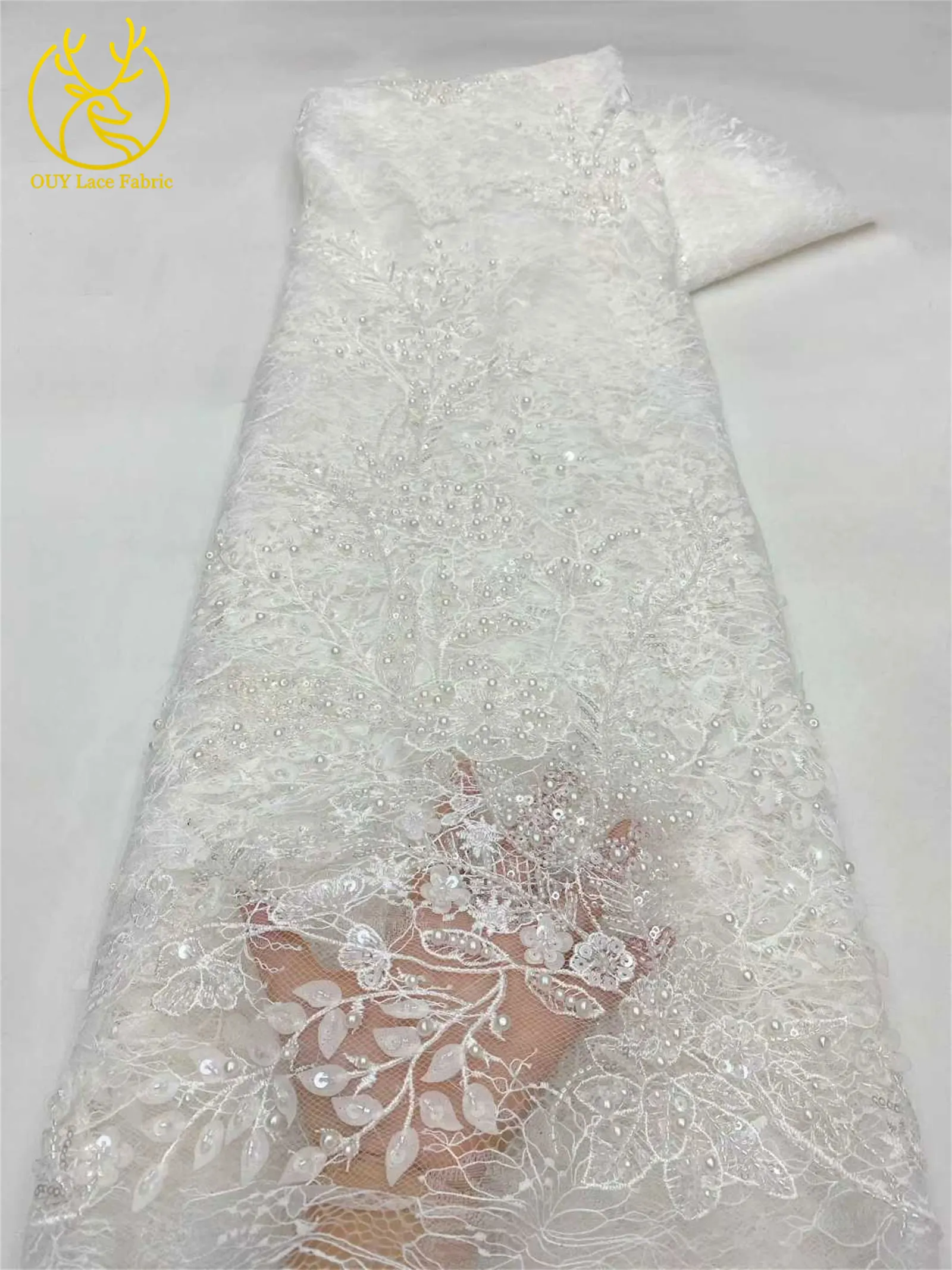 Französischer Mesh-Perlen-bestickter Spitzenstoff 2026 Hochwertiger nigerianischer Mesh-Pailletten-Spitzenstoff Damen-Hochzeits-Party-Kleider – Detail 12