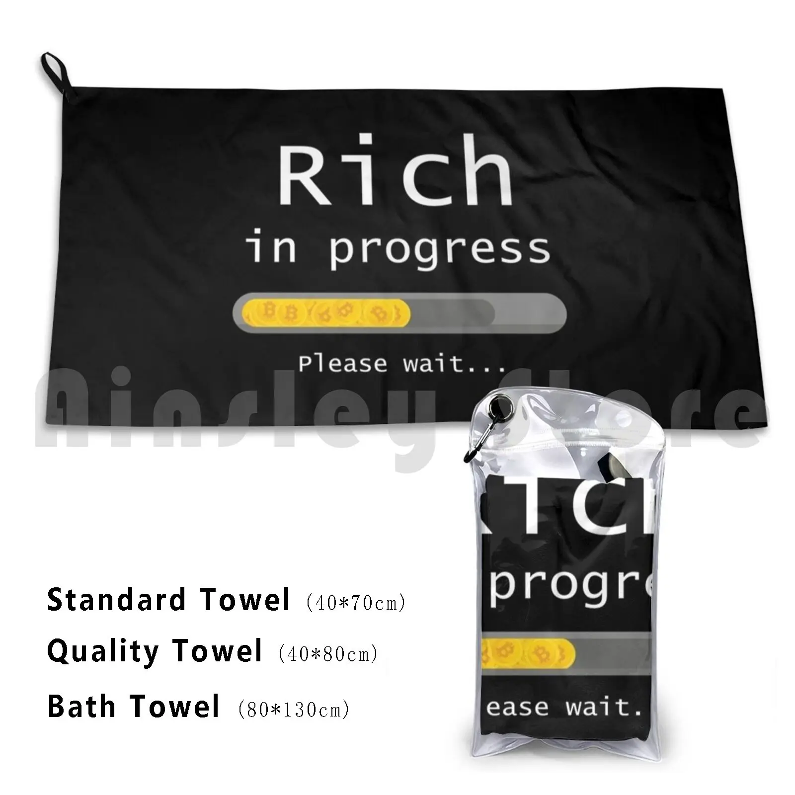 Bitcoin-Rich In Progress Beach Towel Quick Dry Quality Towel Rocadisseny Millionaire Billionaire Bitcoin Bitcoins