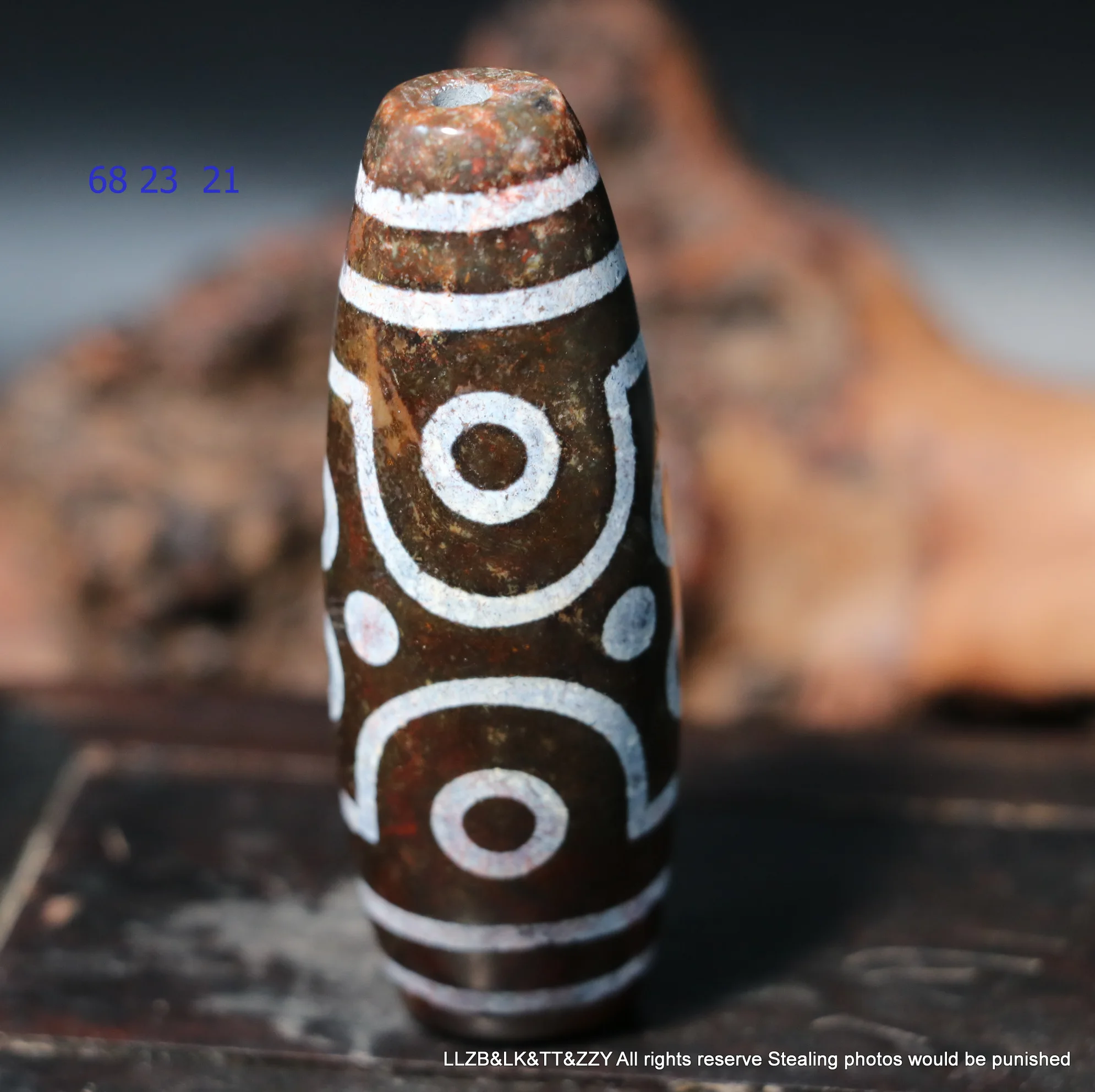 Super Energy Tibetan old Agate 6 Eye Money Dots Large Drum Shape dZi Bead For Display Amulet 5A LKbrother UPM06D16F5