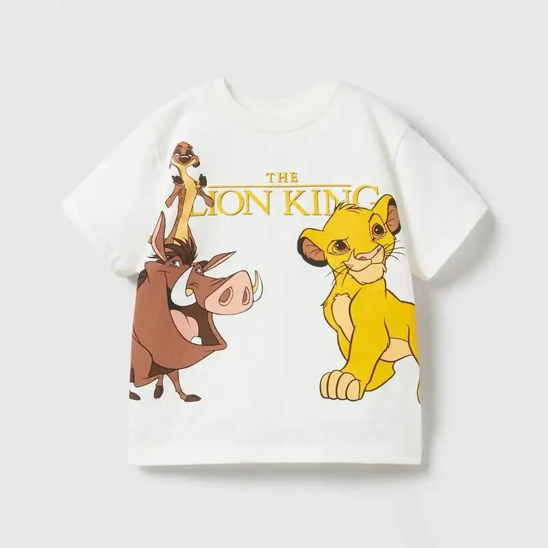 Retro style Boys Girls TShirts 2024 Disney Lion King Summer Clothing Cartoon Tee For Kids Short Sleeved Tshirt Tops MINISO Brand