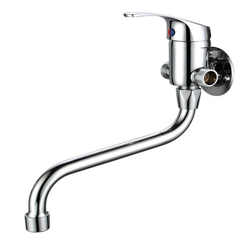 

Wall Mounted Kitchen Faucet with Lengthened Spout 360 Rotation Single Handle Hot Cold Water Mixer Sink Vegetable Basin Faucet