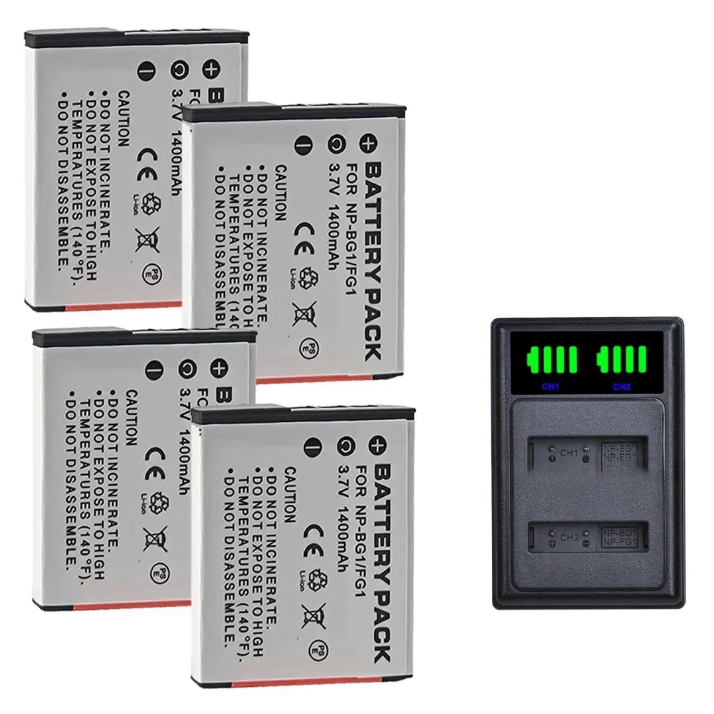 3.7V 1400mAH NPBG1 NP-BG1 Battery + LCD USB Charger Suitable for Sony Camera DSC-T100 DSC-H50 DSC-W55 DSC-W300 DSC-W70 DSC-W80