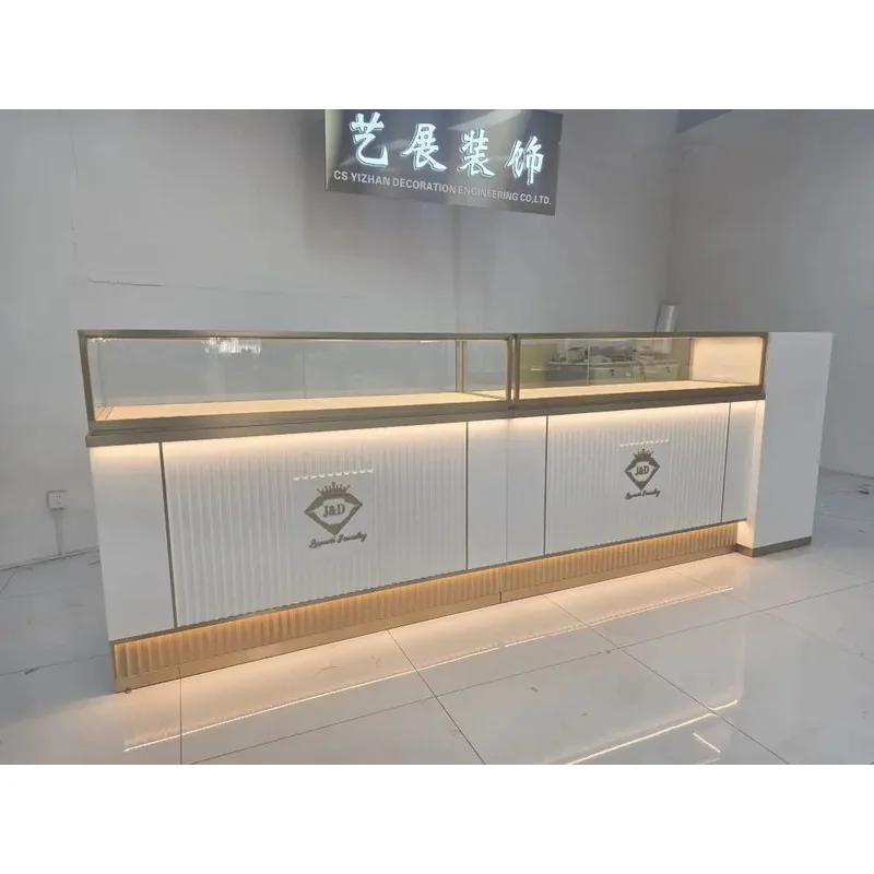 custom.Modern Jewelry Display Counter Glass Showcase Retail Fixture Illuminated Merchandising Cabinet