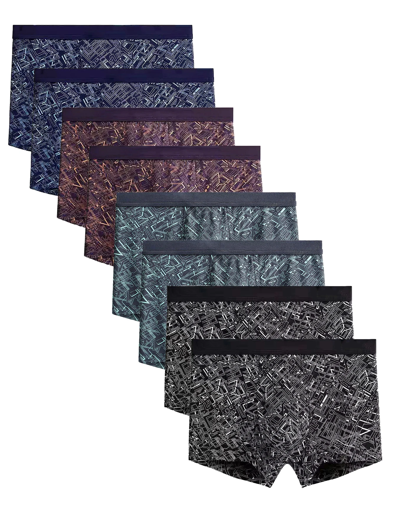 

Мужские трусы-боксеры из 8 штук с геометрическим узором — комплект нижнего белья разных цветов с абстрактным дизайном линий
