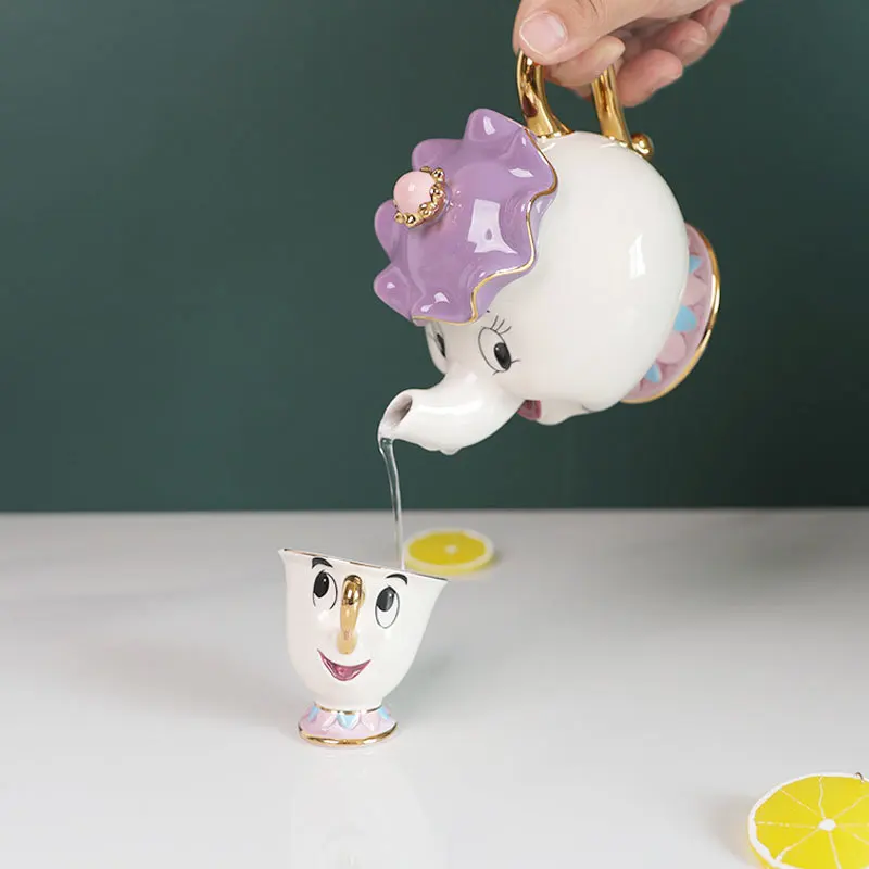 Disney Teapot Cute Cartoon Beauty And The Beast Coffee Pots Mug Mrs Potts Chip Cup Tea Cup Pots One Tea Set Birthday Gift