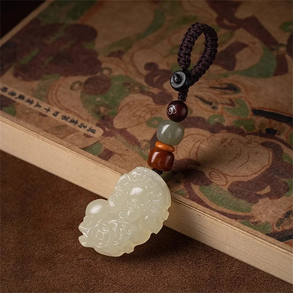 Exquisite Natural Afghan Jade Pendant Keychain Creative Gift Overlord Pixiu Keeps Yourself with Auspicious