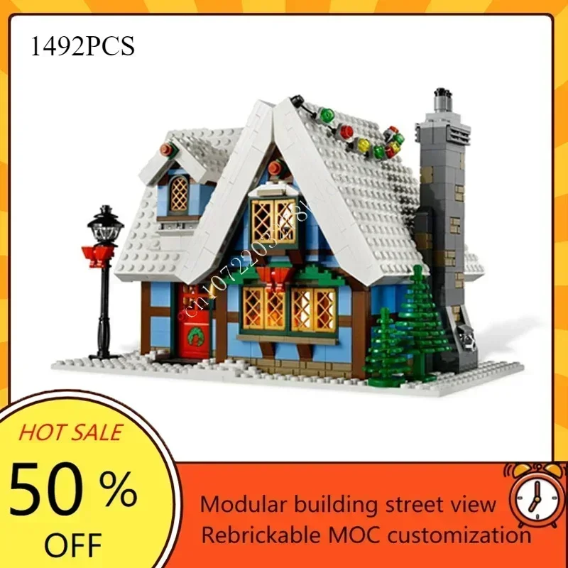 Custom Winter Village Off-Season Cottage Modular MOC Creative Street View Puzzle DIY Assembly Model Gift