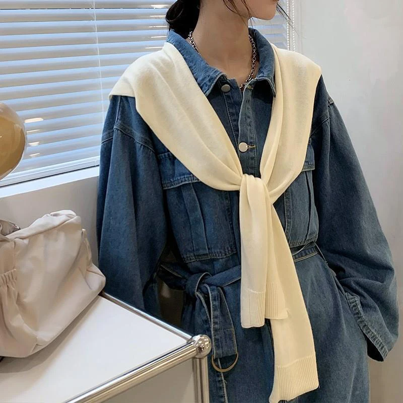 Summer Air Conditioning Fake Collar Neck Guard Knit Thin Knotted Cape Shoulder Scarf For WomenKorean Knitted Shawl