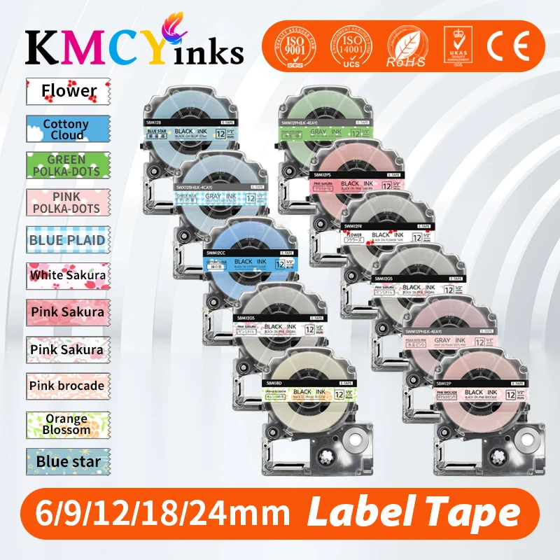 KMCYinks 1PC SS12KW 12mm Label Tape Compatible for Epson LabelWorks Lw400 LK4WBN LC-4WBN LC 4WBN9 SS12KW 9mm Cartridge LW-300