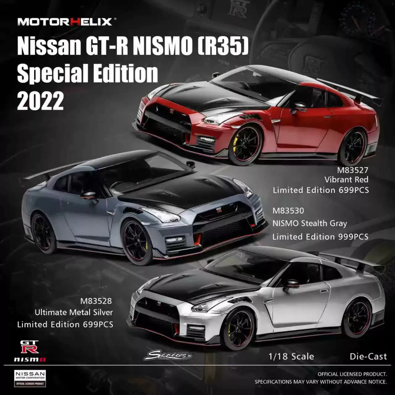 MotorHelix 1:18 Nissan GT-R R35 2022 Nismo Special Edition Alloy Model Car Gifts