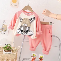 2024 korean Spring Kids Girl 2PCS Clothes Set Embroidery Cartoon Rabbit Sweatshirt Sweatpants Track Suit Infant Baby Girl Outfit