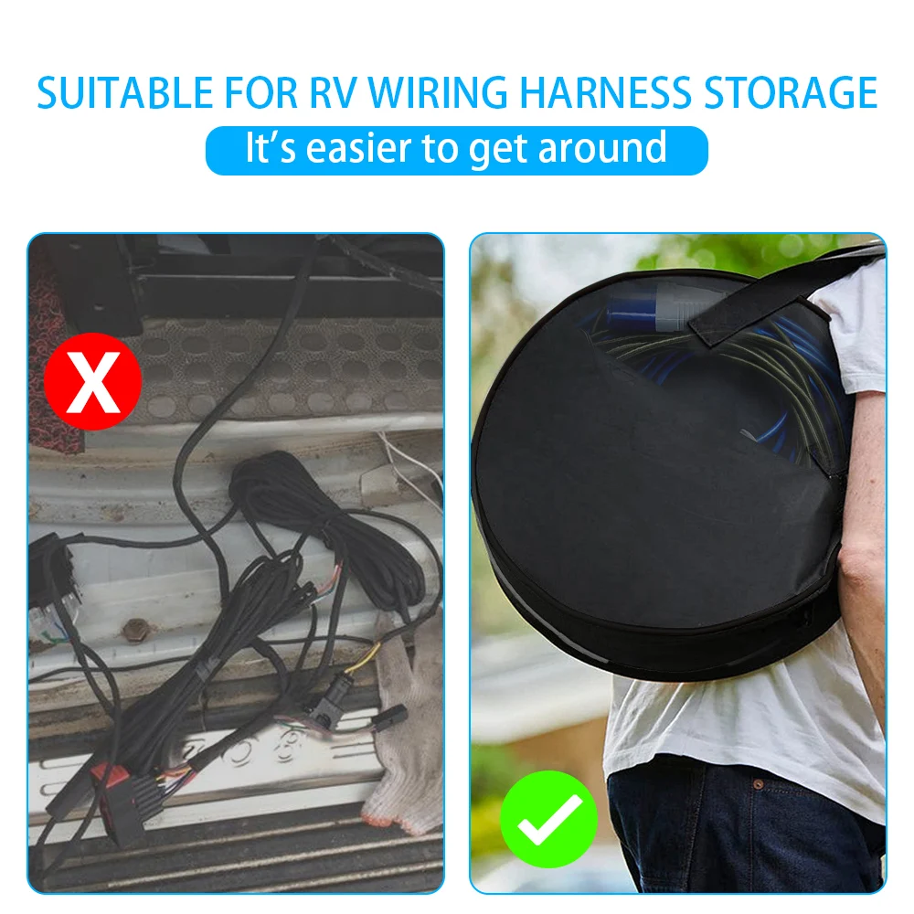 40*13cm Car RV Caravans Wire Cable Harness Storage Bag Case Portable Heavy Duty Cable Organizer Motorhome Gardening Oxford Cloth