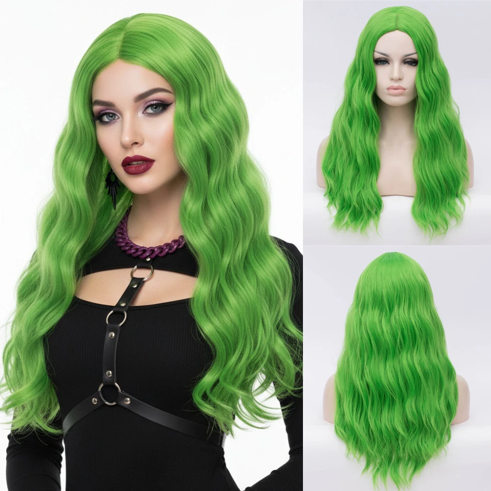 

GAKA женский длинный волнистый зеленый синтетический парик средняя часть Лолита косплей пушистый парик термостойкий для повседневной вечеринки