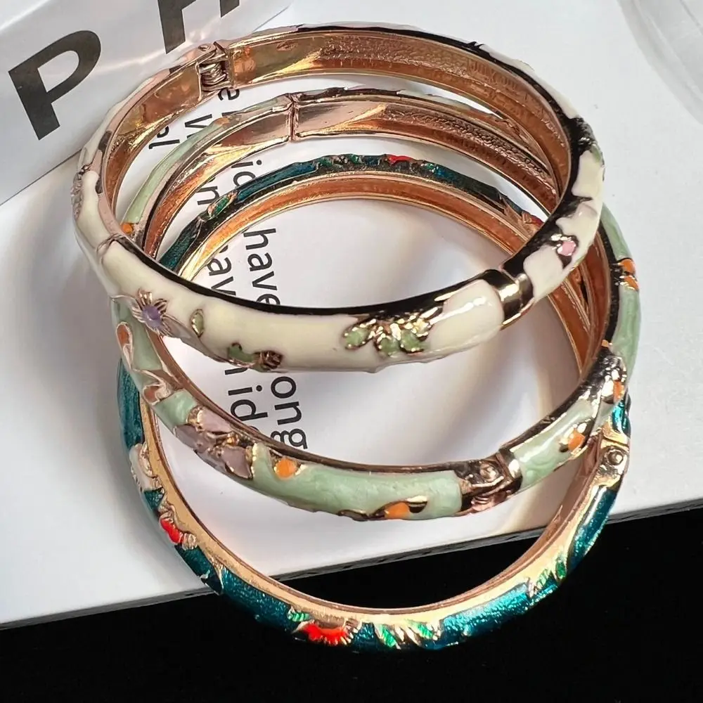 Vintage Chinese Cloisonne Bracelet Peony Filigree Flower Bangle Ethnic Style Jewelry Gifts Handmade Scenic Spot Girl Retro