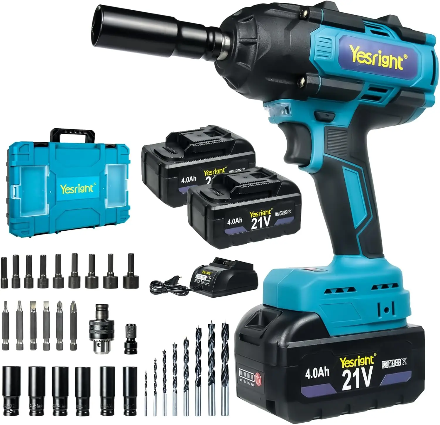 

1000N.m Cordless Impact Wrench 1/2", 4800RPM High Torque Gun With 2x 4.0Ah Battery, Brushless Electric Wrench With LED Work Ligh