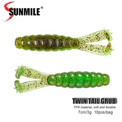 SUNMILE 10pcs Diver Grub Soft Fishing Lure Twin Tails Salted TPR 10X Tough Soft Worm Bait Silicone Wobbler Leurre