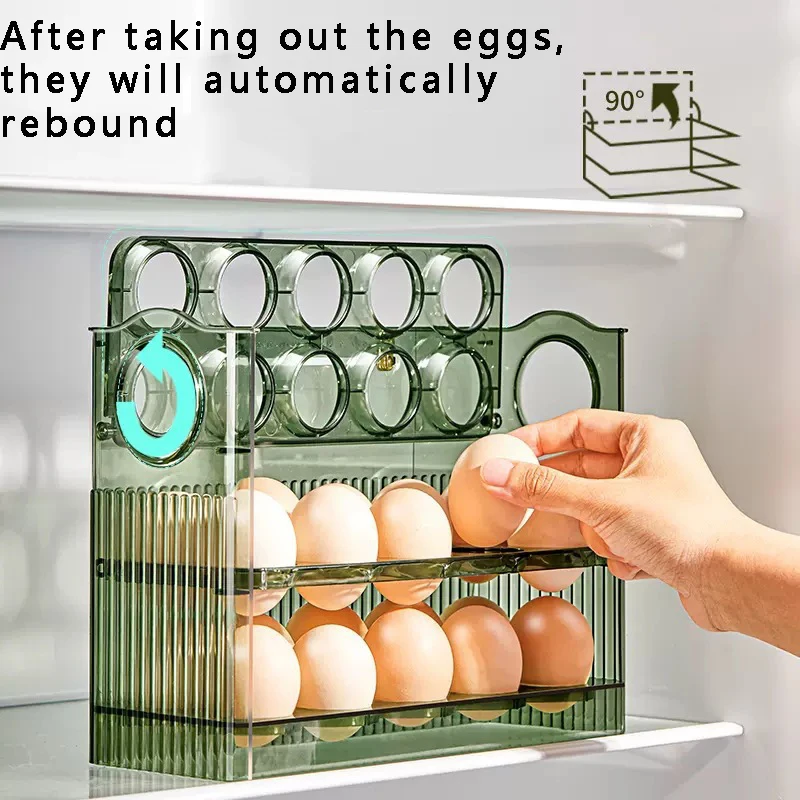 

Kitchen Reversible 90° Large Capacity Egg Fridge Storage Box Portable Egg Tray Organizer, Convenient Opening/Closing Egg Holder