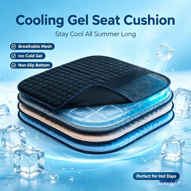 Summer Gel Cooling Seat Cushion, Breathable Anti Slip Cool Seat Cushion - Office and Household Car Decompression Seat Cushion