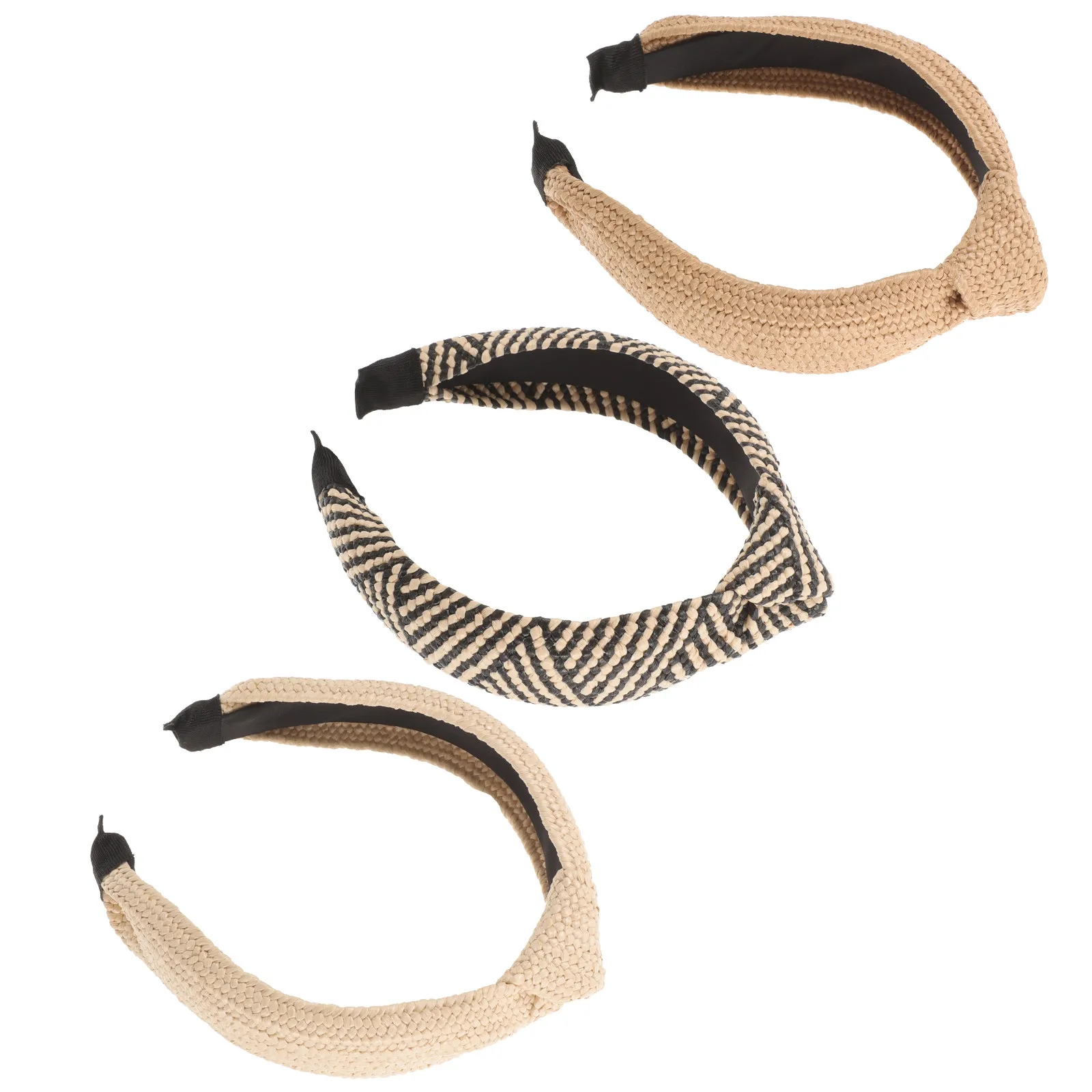 

3Pcs Knotted Wide Straw Headbands Handwoven Lightweight Hairbands for Women Festival Beach Decoration