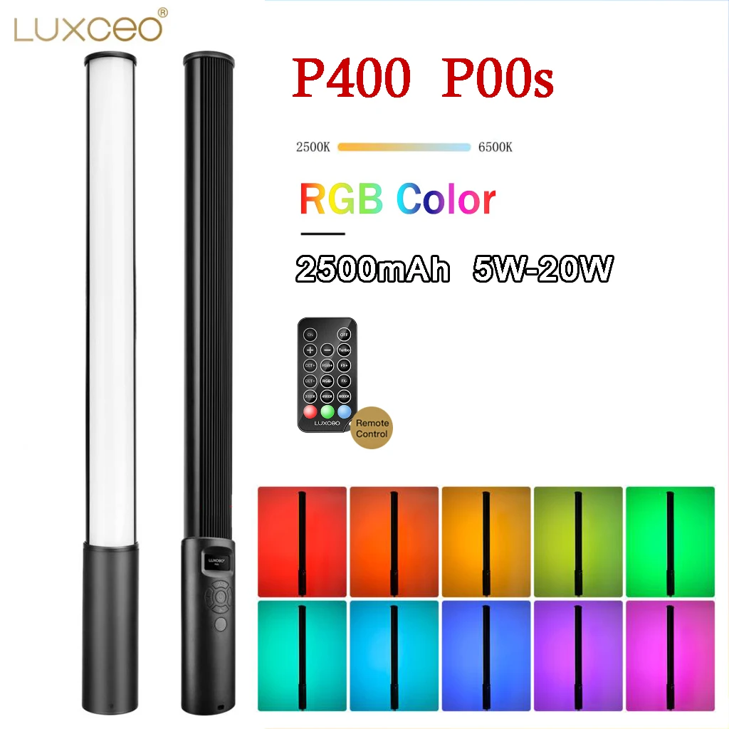 LUXCEO P400 LED Photography Light Handheld RGB Light Tube Stick P400S Video soft Light 5W-20W APP Remote Control vs 6C Pavotube