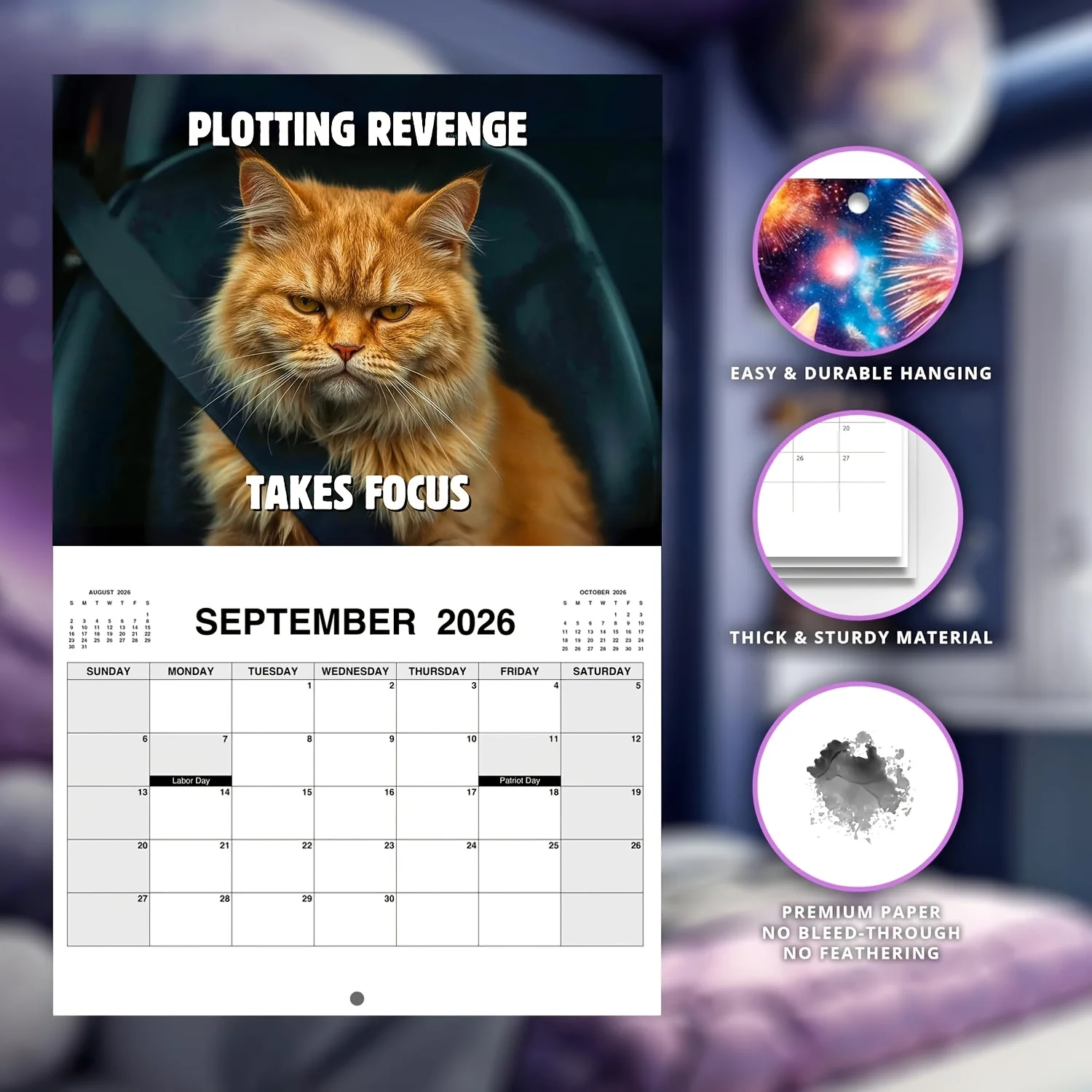 Настенный календарь Pissed-Off Cats 2026, веселый ежедневник с кошачьей тематикой и подвесным фортом, подарки для любителей кошек, офисный домашний декор