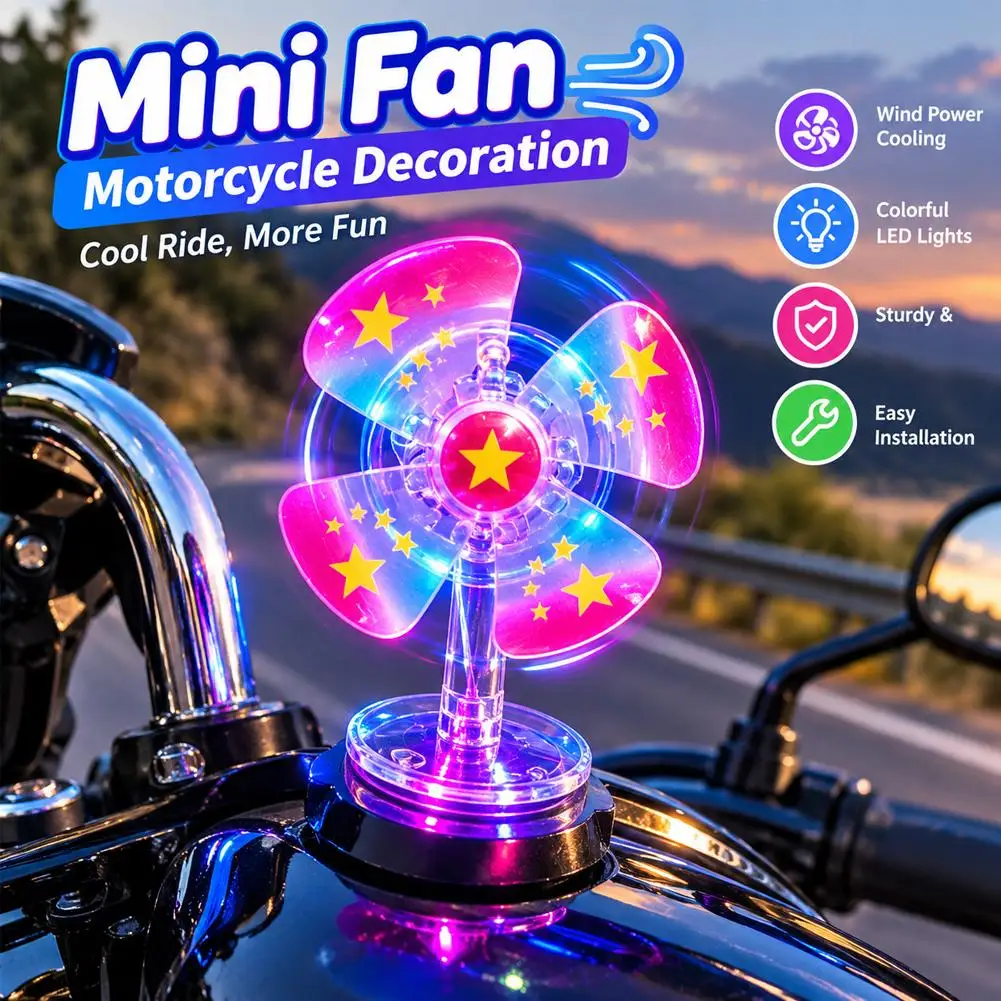Wind Powered LED Windmill Ornament for Motorcycles Handbar Car Rearview Mirror At Night Rotating LED Lights Decoration