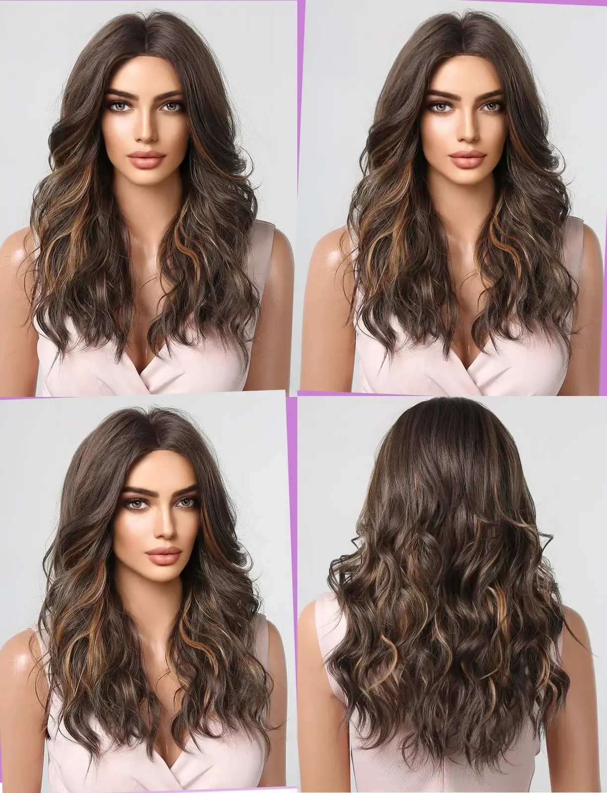 Long Ombre Brown Hair Wig for Women Synthetic Curly Hair Wig Middle Parting 26