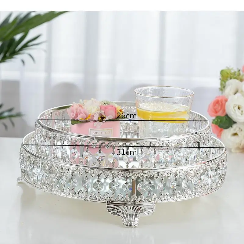 Round Mirror Tray Crystal Storage Jewelry Trays Shooting Props Decorative Dessert Plate Cake Display Stand Dish