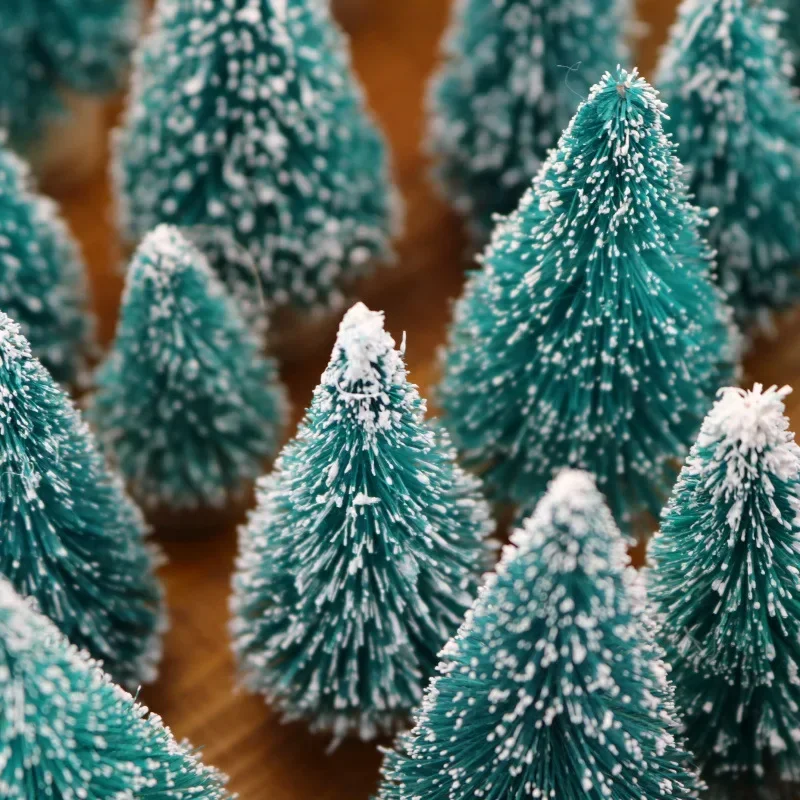 

12pcs Mini Christmas Trees Bottle Brush Trees Plastic Winter Snow Ornaments Tabletop Crafting DIY Decoration Christmas Gift