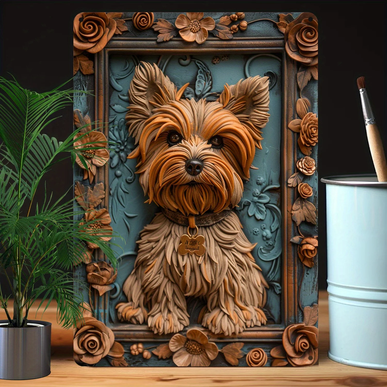 Yorkshire Terrier Wall Art, Embossed Design, Trwały wystrój domu, ogród, sklepy, Zabawny prezent inspirowany stylem vintage dla miłośników psów