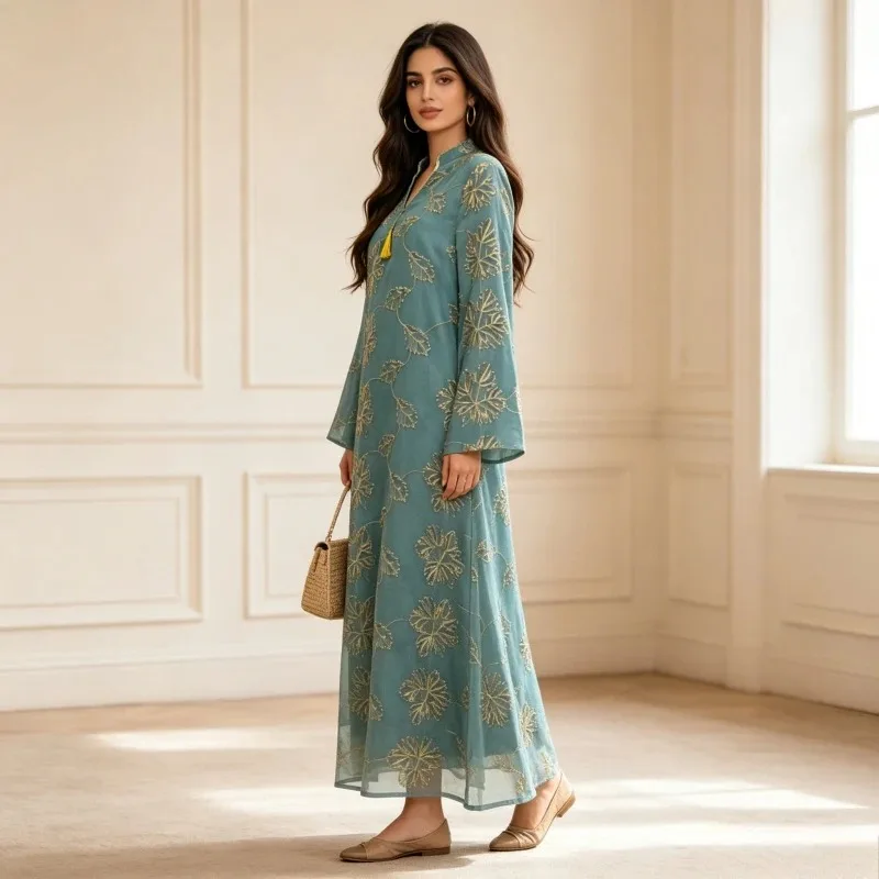 Eid Satin Dress for Women Abaya Diamond Tassel Nesh Vestidos Largos Ramadan Muslim Party Long Dress Dubai Robe Jalabiya 2026