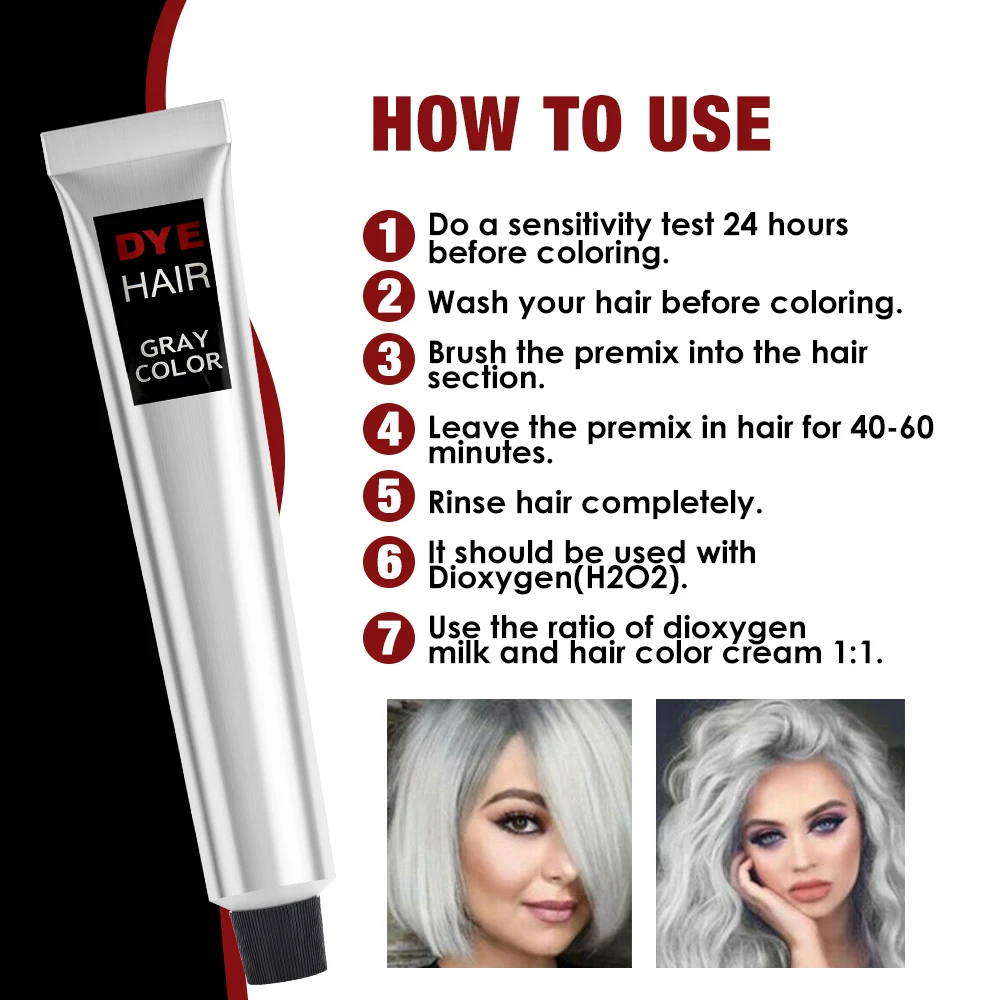 100ML Fashion Light Gray Color Hair Dye Cream Natural Permanent Grey Hair Color Dye Super  Natural Plant Hair Dye Cosmetic