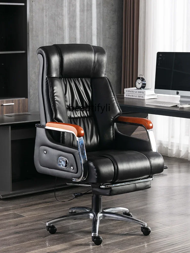 

Genuine Leather for Business and Household Uses Computer Office Lifting Comfortable Long Sitting Solid Wood Executive Chair