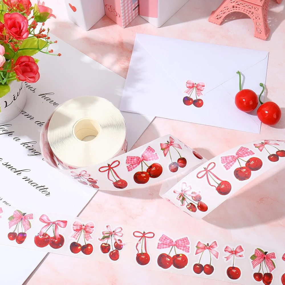 200pcs Cute bow strawberry Roll Sticker Notebook Cartoon Scrapbook Waterproof Graffiti Cafe DIY Scrapbooking Phone Gifts Decals