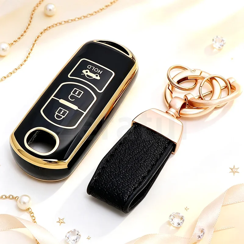 3 Buttons Gold Edge TPU Full Shell Fob For Mazda 2 3 5 6 CX-3 CX-5 CX-7 CX-9 2013 2015 2016 2017 2018 2019 Car Key Cover Case