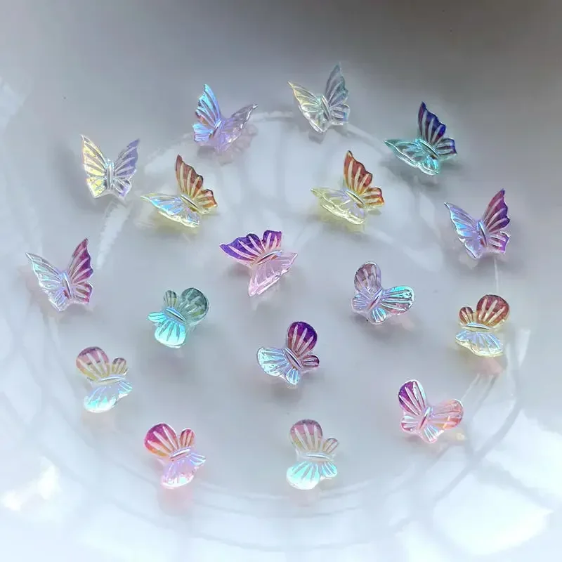 50pcsLovely Aurora crystal ice through butterfly DIY Nail earrings jewelry decoration Rhinestone Wedding Decoration resin crafts