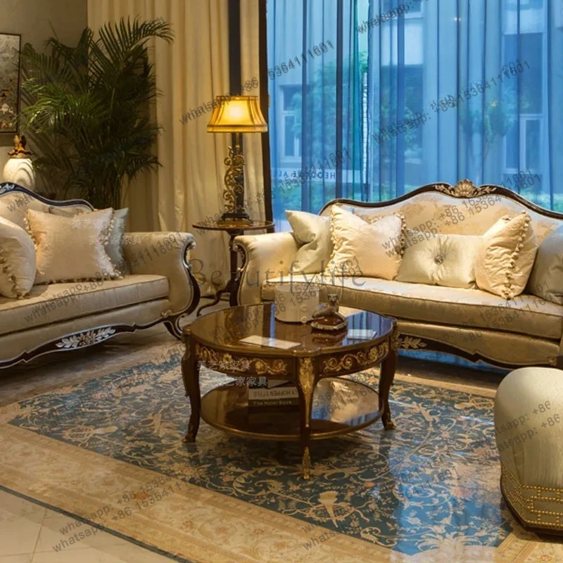 English mahogany round coffee table neoclassical light luxury living room villa furniture high-end fashion