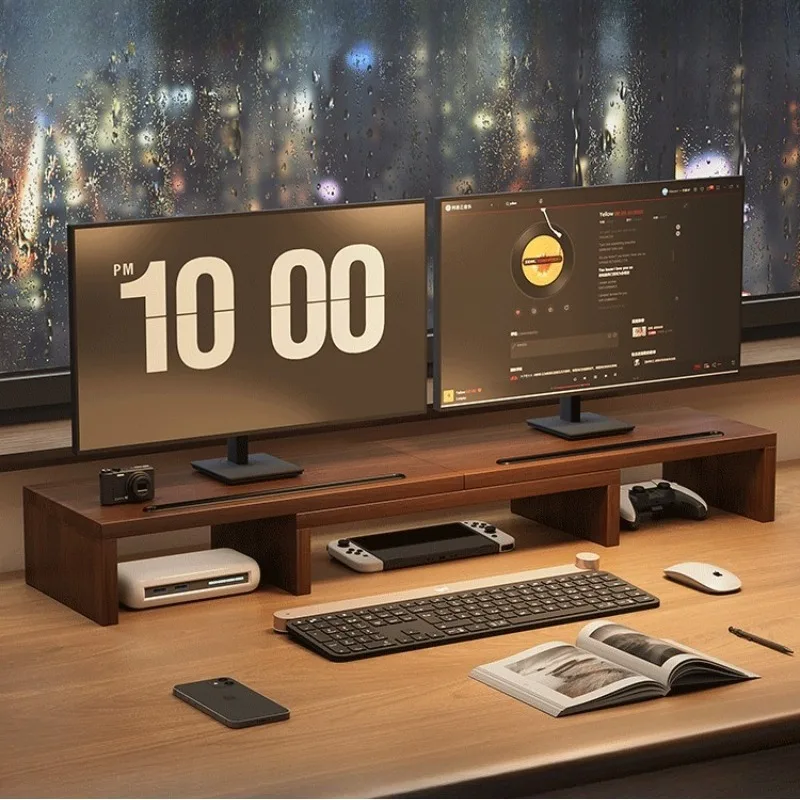 Rotatable Monitor Riser Stand Wooden Desktop Shelf Adjustable Computer Desk Organizer Office Home Dual Screen Notebook Stand