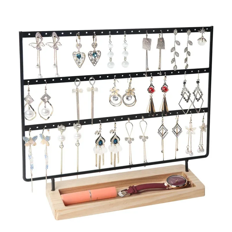 

Earring Organizer 3-Tier 75 Holes Jewelry Organizer Display Stand,Metal Earring Holder with Wood Basic stand,Necklace holder