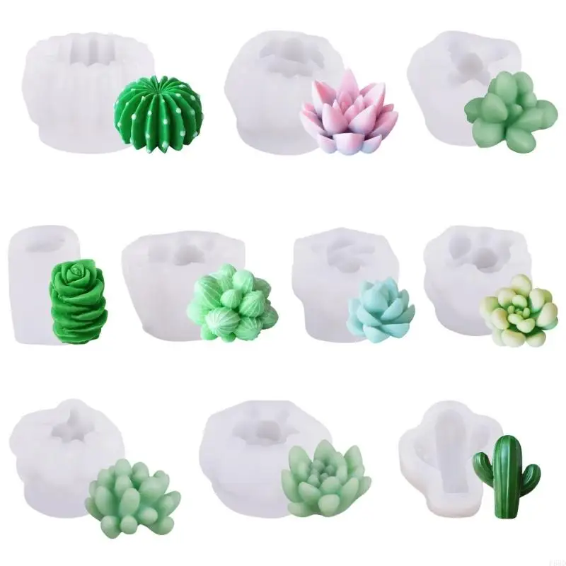 F68D 9/10Pcs 3D Succulent Silicone Molds Set for Candle Making and Epoxy Resins Art Realistic Cactus Designs Casting Moulds