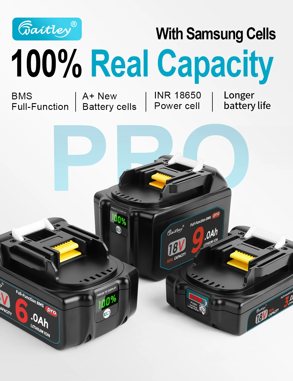 Waitley Battery Pro für Makita 18V Elektrowerkzeuge BL1860 wiederaufladbare Batterien mit Samsung-Zellen / Ersatzzubehör – Detail 3