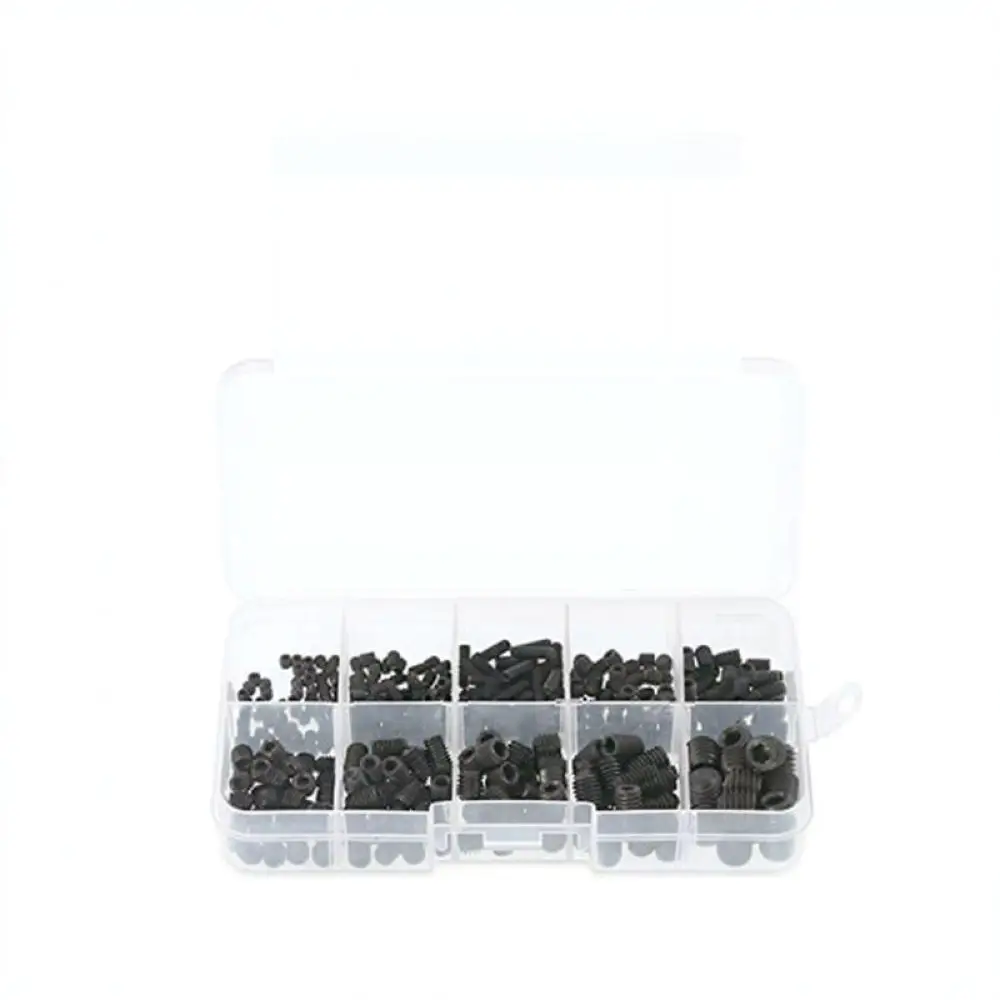 Hex Socket Flat End Grub Screws Carbon Steel Assorted Fasteners Kit For Mechanical Repairs And Machine Maintenance