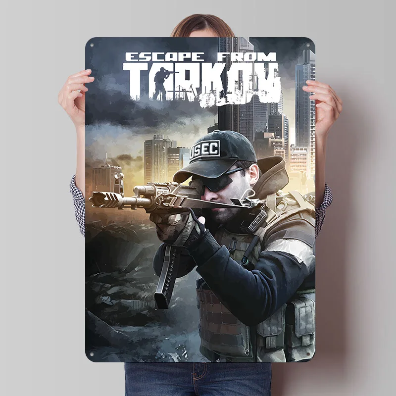 Escape From Tarkov Game Printed Poster Customized Wall Art Retro Vintage Metal Tin Signs for Gamer Desk Decor Decoration Garage
